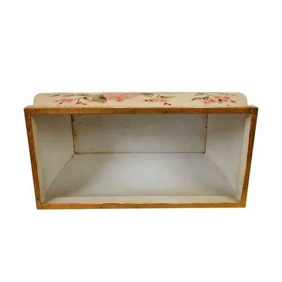 Hand-Painted Floral Metal Rectangular Planter With Gold Feet & Handles Large - Picture 5 of 5